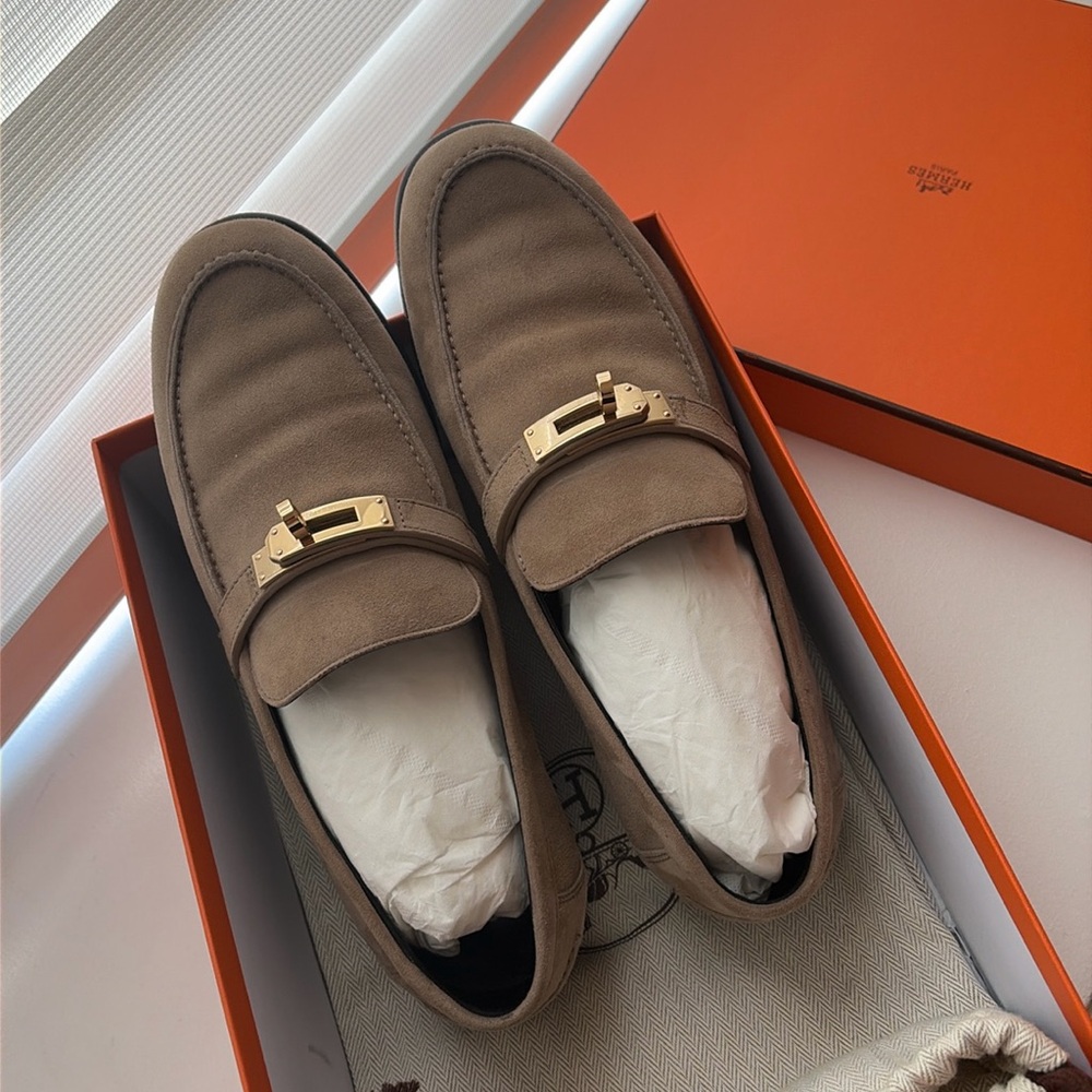 Hermes Destin Loafers - Beige Suede - Size 39